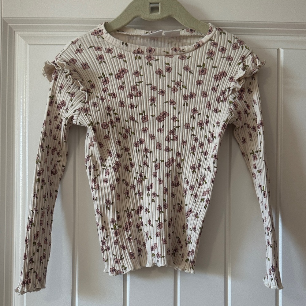 Zara Cream Floral Ribbed Top